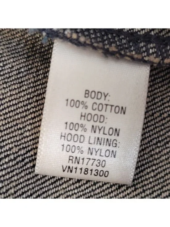 Converse One Star Men's Hooded Full Zip Button Black Denim Jacket Size L - Picture 12 of 14